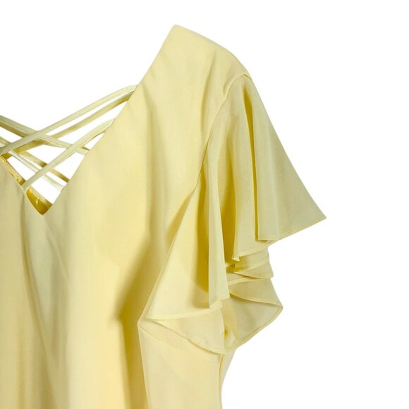 Plus size blouse and skirt set chiffon soft canary yellow SZ 14 top 16 skirt - Picture 13 of 16